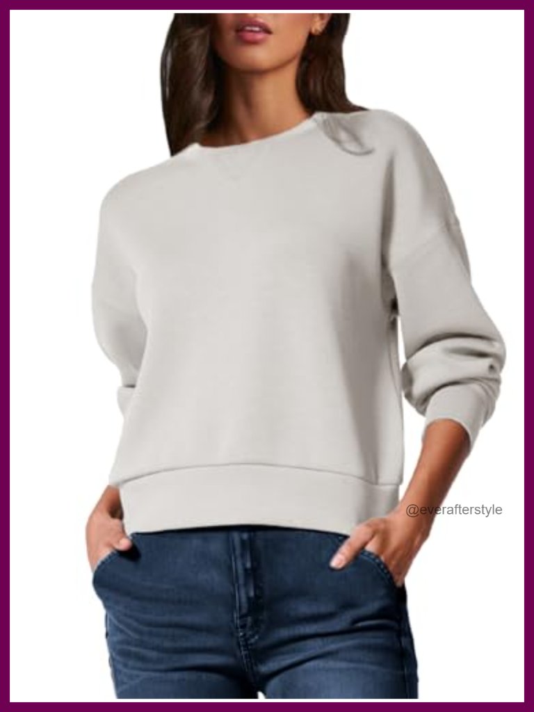 Striped Crewneck Sweatshirt Pullover Cropped Long Sleeve Loose Fit Top